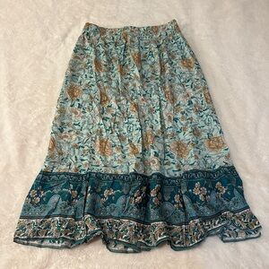 Tickled Teal Floral Maxi Skirt with Gold and Cream Accents